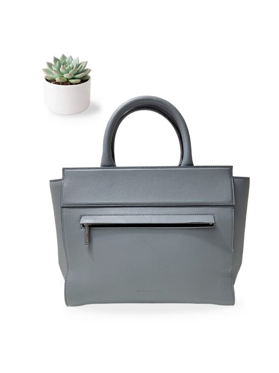 Kendall & Kylie Handbags - Kendall + Kylie Grey Leather Tote Bag Structured Satchel Silver Hardware Purse
